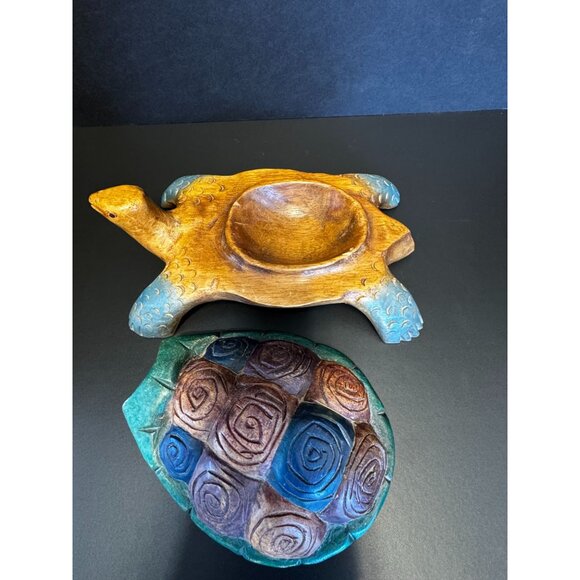 Hand-Carved & Painted Wooden Turtle Trinket Box Sea Ocean Beach Decor - Picture 13 of 16